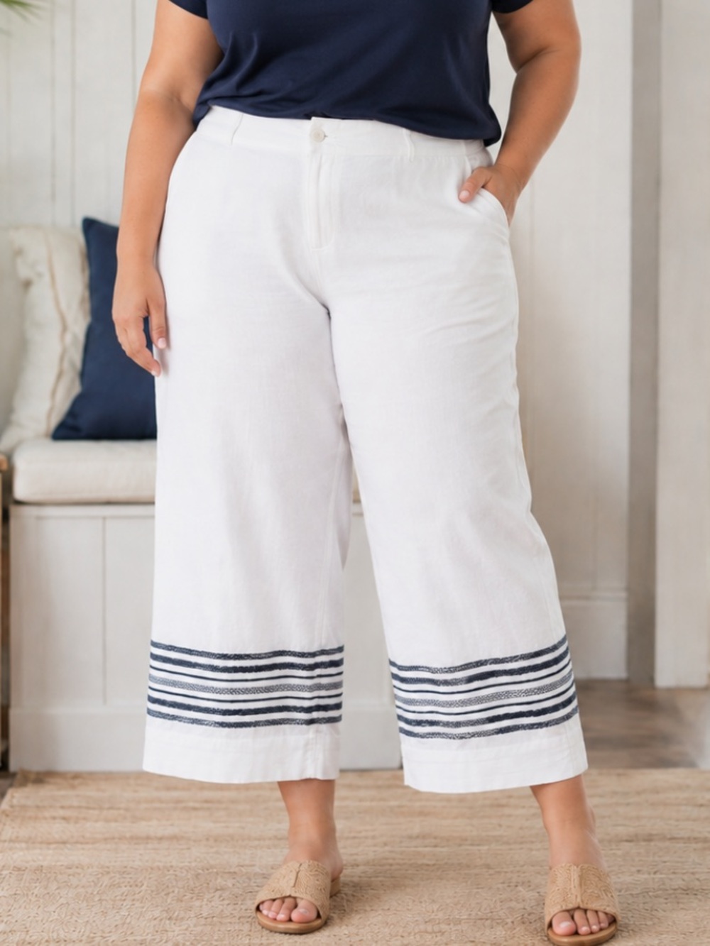 Joan Rivers Regular Stretch Novelty Linen Crop Pant size 1X new A646564